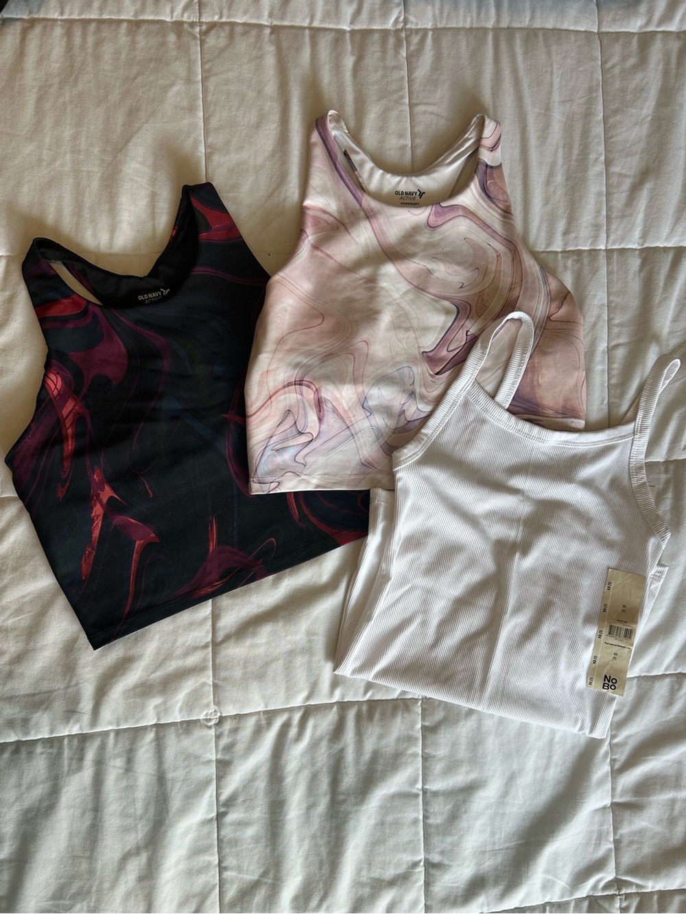 Old Navy Women's Crop Tank Tops - Black/Maroon Marble, Pink/Beige Swirl, White